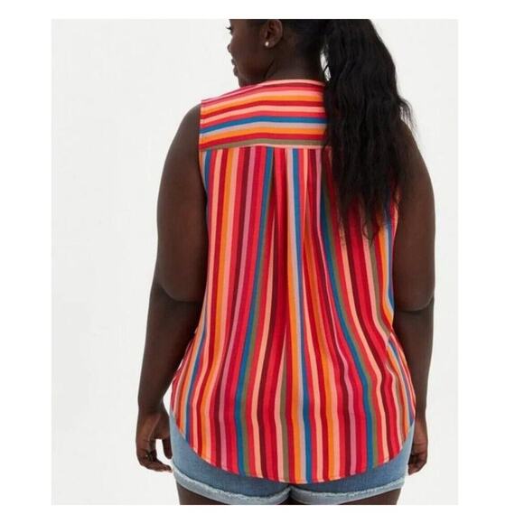 Torrid Multicolor Sleeveless Harper Blouse Size 4 4X Summer Rainbow Stripes - Picture 2 of 8